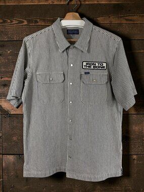 Iron Heart Iron to the Bone Hickory Stripe Short Sleeve Shirt Large